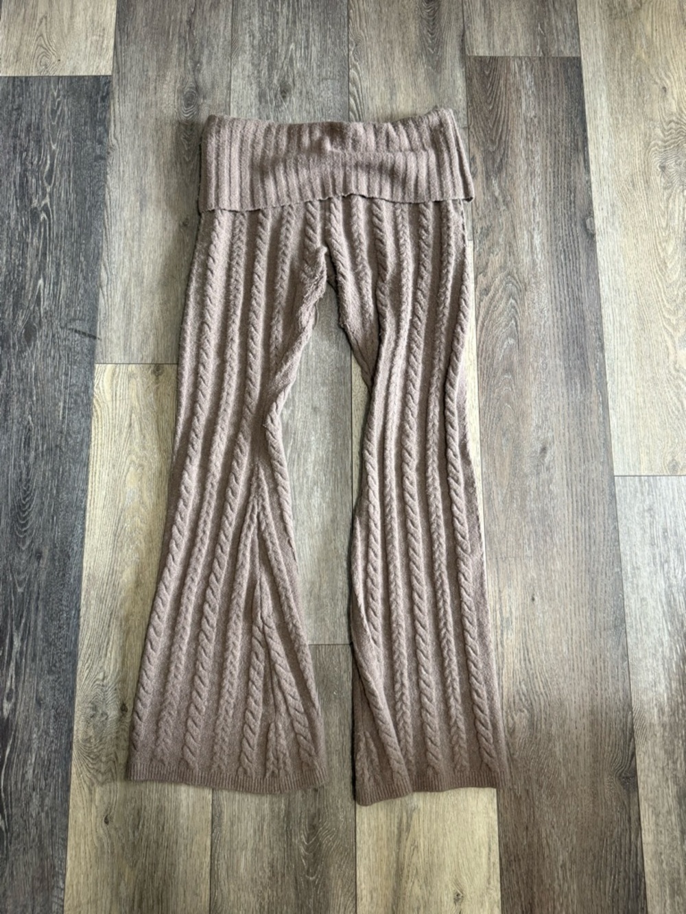 PINK Knit Cable Flare Pants in Taupe